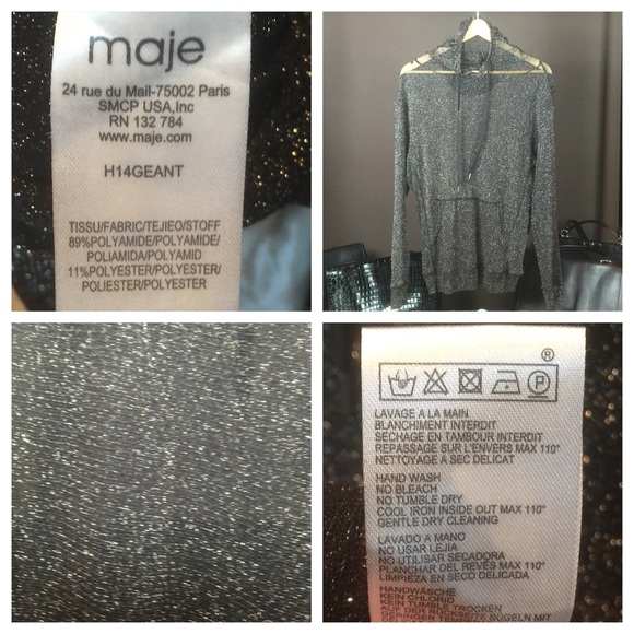 MAJE METALLIC BLACK SHEER HOODED SWEATSHIRT - Picture 5 of 6
