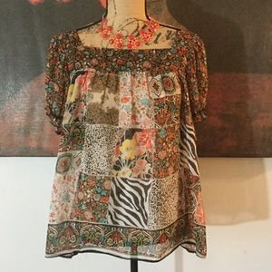 Box neck boho style sheer top