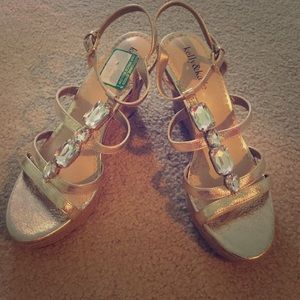 Kelly and Katie gold summer wedges