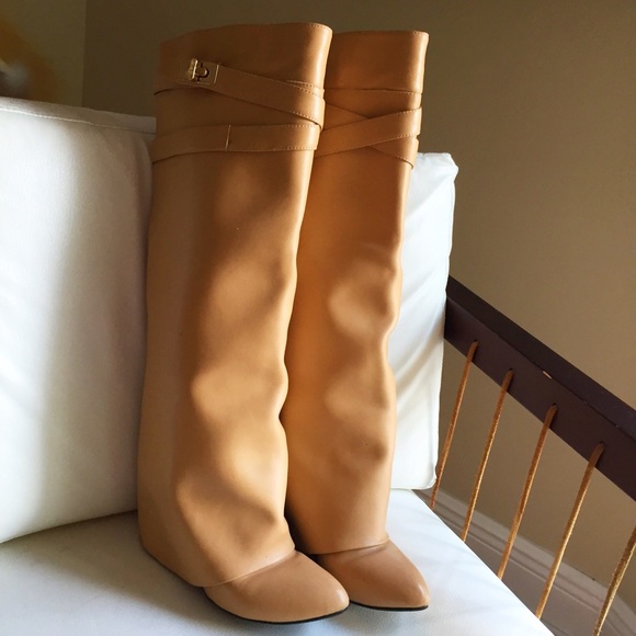 Beige leather pant boots