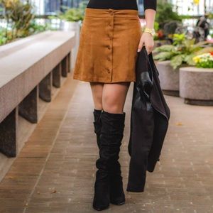 Wayf Skirts - Wayf Suede Button Front Skirt in Brown Wayf Skirts - Wayf Suede Button Front Skirt in Brown