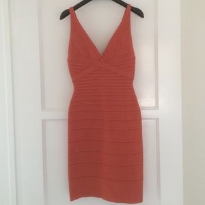 Herve Leger Max Azria Bandage Dress in Coral