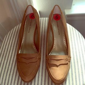 Adrienne Vittadini Tan Wedge Heel Penny Loafers