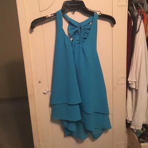Blue ruffle chiffon tank