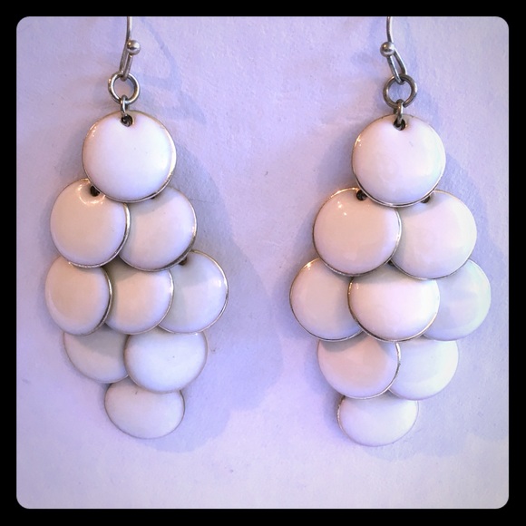 White enamel chandelier earrings