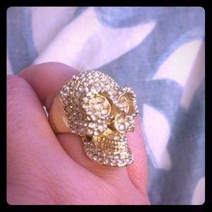 ☠ Gold Rhinestone Skull Ring