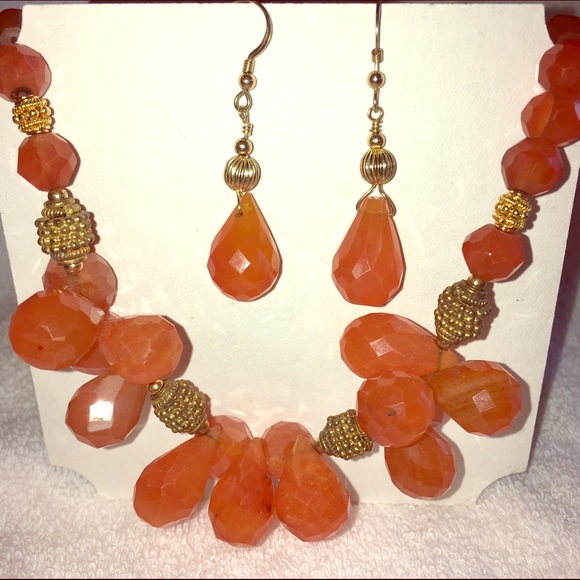 Gorgeous natural stone orange jewelry set
