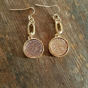 Gold and rose colored druzy look earrings