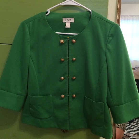 LOFT military jacket blazer green gold buttons