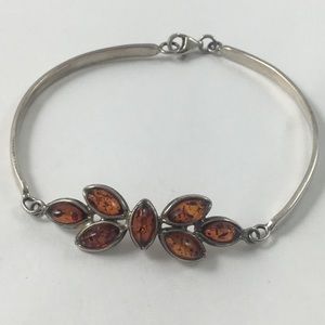 Fine Vintage Amber Oval 925 Silver Bangle Bracelet