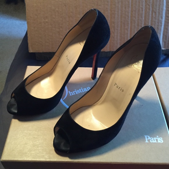 Christian Louboutin Black Velours Heels - Picture 1 of 4