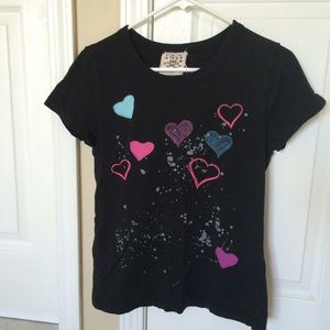 Scrapbook - black tee with colorful hearts