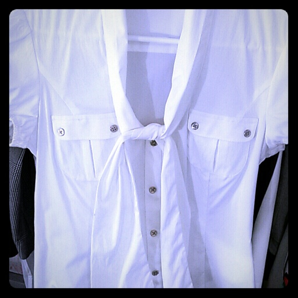 Express Elite Stretch Snow White Bow tie Top Sz XS