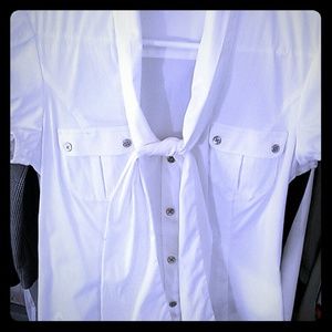 Express Elite Stretch Snow White Bow tie Top Sz XS