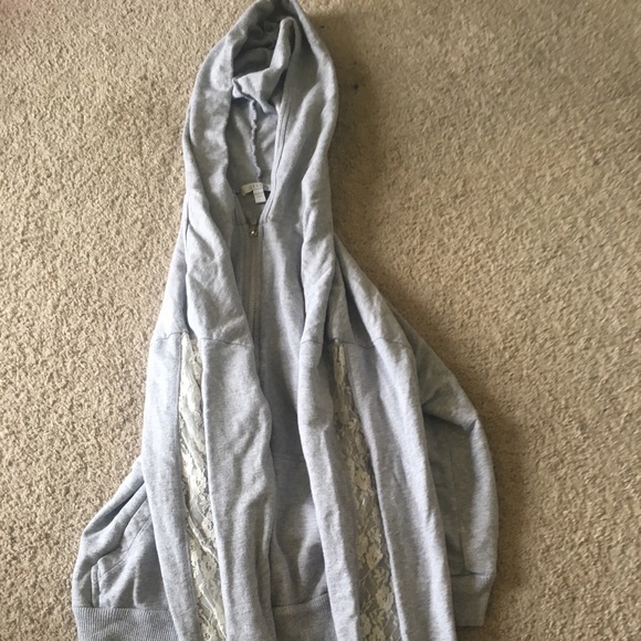 Lace Sleeve Hoodie Zip Up