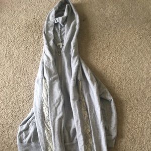 Lace Sleeve Hoodie Zip Up