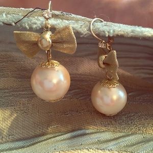Betsey Johnson Pearl Bow Earrings
