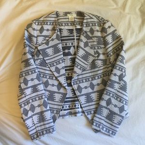 White & Grey Aztec pattern Blazer Jacket