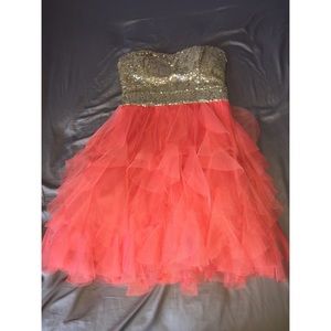 Pink and gold sparkly strapless dress!