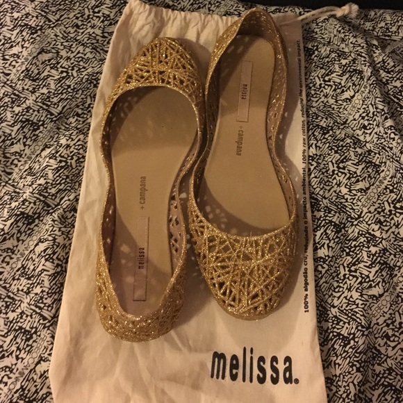 Melissa + Campana Gold Glitter Jelly Flat
