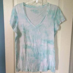 Turquoise Tie Dye/WaterColor Top By AEO SIZE- L