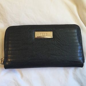 BCBG Paris Black Leather Wallet with Gold Accents