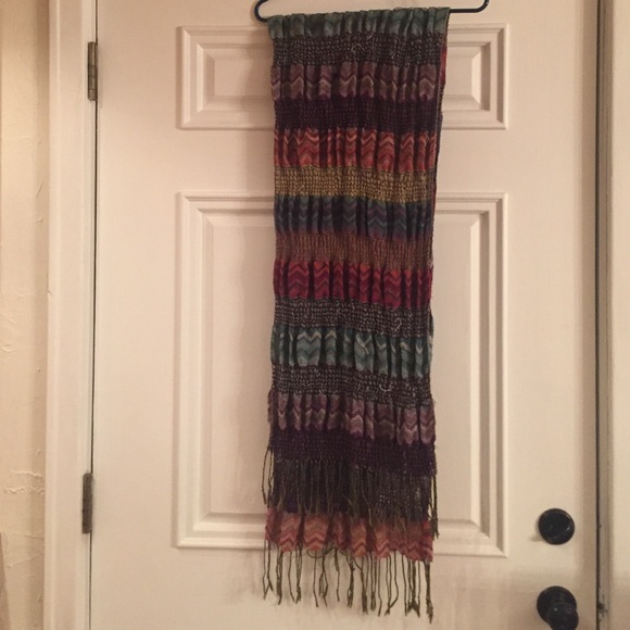 Multicolor patterned ruched long scarf