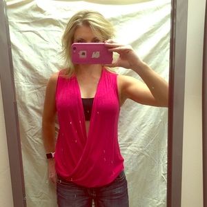 Deep plunge dark pink sexy top