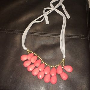 Coral teardrop necklace with gray. Never worn