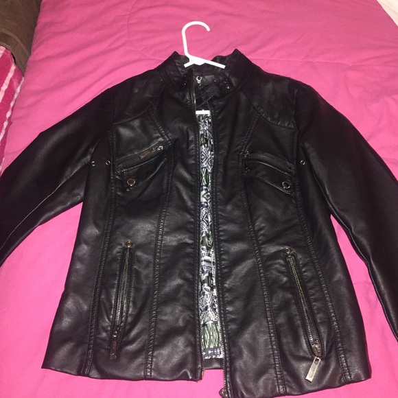 Black leather jacket (not real leather)