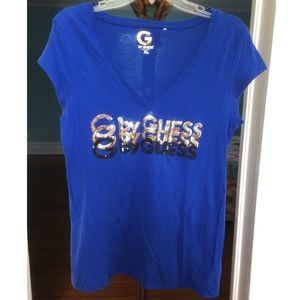 SPARKLY SEQUIN GUESS V NECK TOP SIZE- XL
