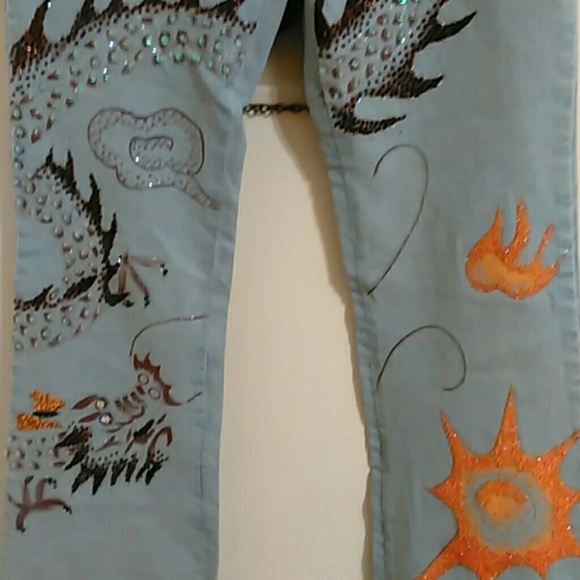 CACHE BEADED DRAGON JEANS SIZE 0 - Picture 3 of 4