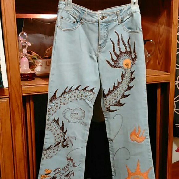 CACHE BEADED DRAGON JEANS SIZE 0 - Picture 4 of 4