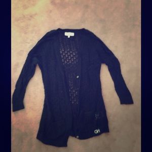 gilly hicks navy crochet 3/4 sleeve cardigan