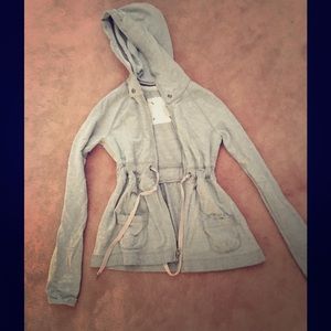 Cozy ruehl gray hoodie with tie waist.