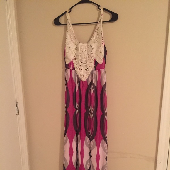 Printed, crochet top maxi dress