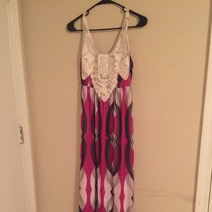 Printed, crochet top maxi dress