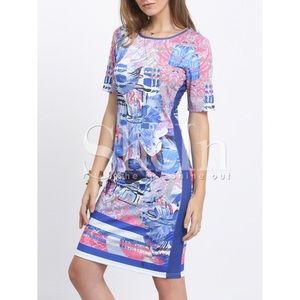 Dresses - Blue Short Sleeve Print Sheath Dress Dresses - Blue Short Sleeve Print Sheath Dress