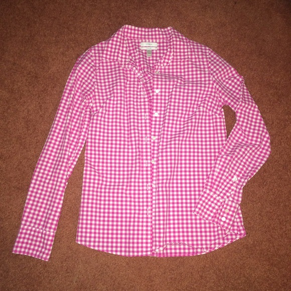 J. Crew Perfect Fit Gingham Pink Button Down