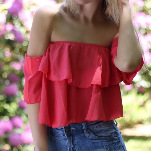 Coral Boho Crop Top - Picture 2 of 4