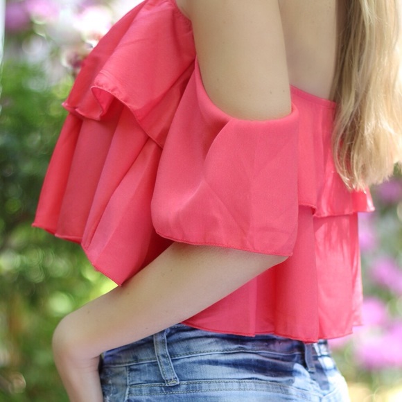 Coral Boho Crop Top - Picture 3 of 4