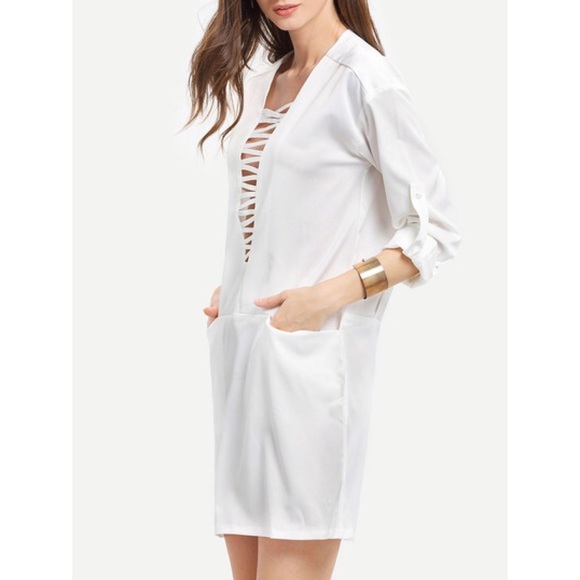 Dresses - White Long Sleeve Pockets Dress Beach Coverup Dresses - White Long Sleeve Pockets Dress Beach Coverup