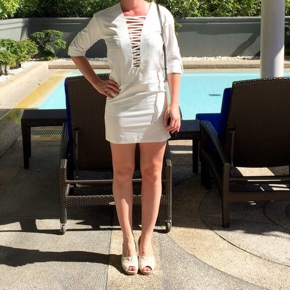 Dresses - White Long Sleeve Pockets Dress Beach Coverup Dresses - White Long Sleeve Pockets Dress Beach Coverup