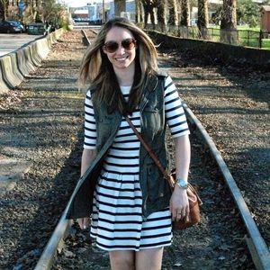 GAP Dresses - Navy & White Stripe Scuba Fit & Flare Dress NWT GAP Dresses - Navy & White Stripe Scuba Fit & Flare Dress NWT
