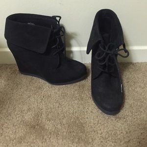 Black Faux Suede Wedge Booties