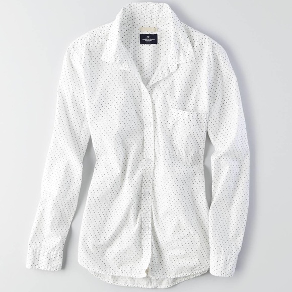 AEO White Heart Print Prep Fit Button Down