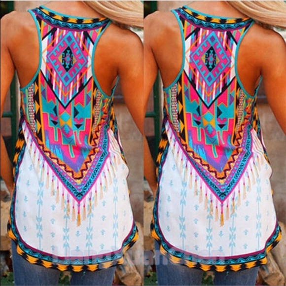 Multicolored boho style tank. New. Size S M L - Picture 3 of 3