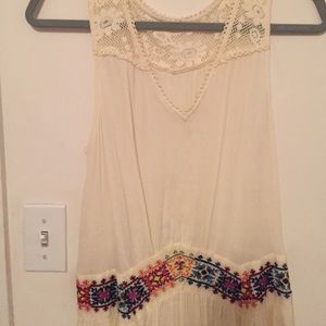 Free people cream drop waist dress with embroidery