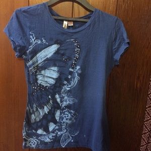 Blue shirt with butterfly design
