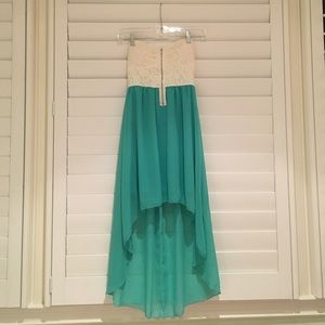 High low strapless dress